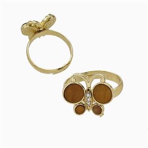 Copper Ring Pave Zircon, Butterfly, Gold Plated,