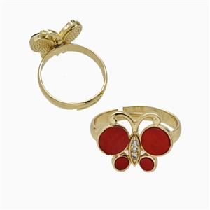 Copper Ring Pave Zircon, Butterfly, Gold Plated,