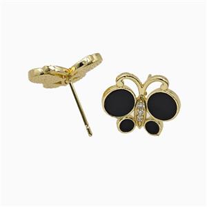 Copper earring studs Pave Zircon, Butterfly, Gold Plated,