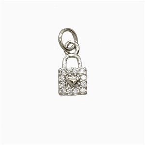 Copper Locket Pendant Pave Zirconia Platinum Plated, approx 6-9mm