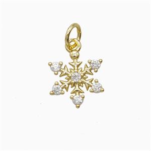 Christmas Snowflake Charms Copper Pendant Pave Zirconia Gold Plated, approx 12mm