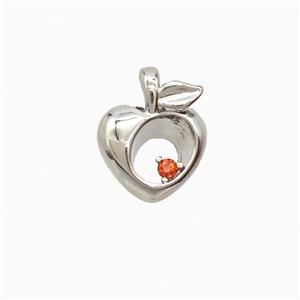Copper Peach Pendant Pave Zirconia Platinum Plated, approx 11-13.5mm