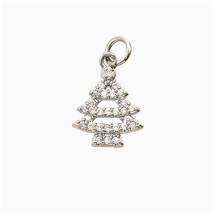 Christmas Tree Charms Copper Pendant Pave Zirconia Platinum Plated, approx 11-13mm