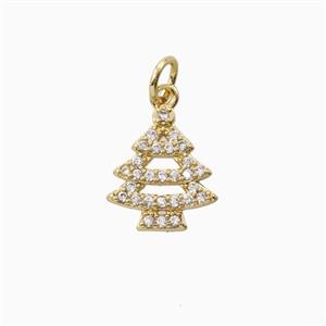 Christmas Tree Charms Copper Pendant Pave Zirconia Gold Plated, approx 11-13mm