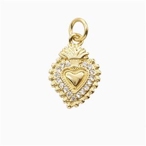 Copper Sacred Heart Pendant Pave Zirconia Gold Plated, approx 11-14mm