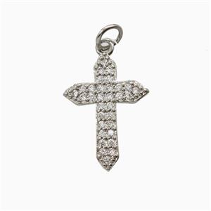 Copper Cross Pendant Pave Zirconia Platinum Plated, approx 13-18mm