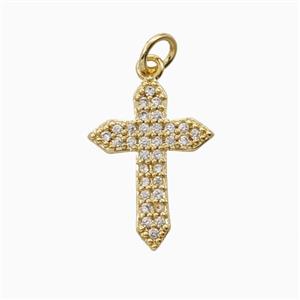 Copper Cross Pendant Pave Zirconia Gold Plated, approx 13-18mm