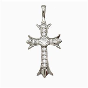Copper Cross Pendant Pave Zirconia Platinum Plated, approx 17-35mm