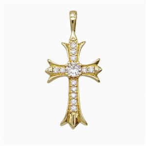 Copper Cross Pendant Pave Zirconia Gold Plated, approx 17-35mm