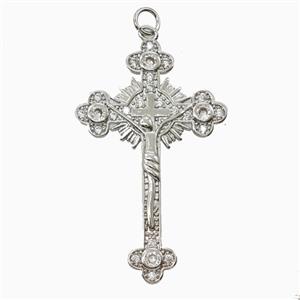 Copper Crucifix Cross Pendant Pave Zirconia Platinum Plated, approx 25-40mm