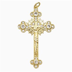 Copper Crucifix Cross Pendant Pave Zirconia Gold Plated, approx 25-40mm