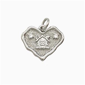 Copper Heart Pendant Pave Zirconia Platinum Plated, approx 13-15mm