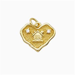 Copper Heart Pendant Pave Zirconia Gold Plated, approx 13-15mm