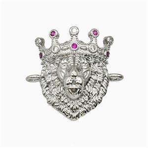 Copper King Crown Lion Head Connector Pave Zirconia Platinum Plated, approx 16-20mm