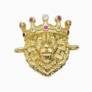 Copper King Crown Lion Head Connector Pave Zirconia Gold Plated, approx 16-20mm