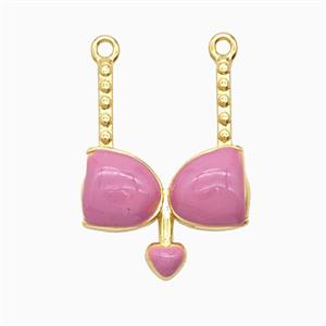 Copper Bra Bikini Pendant Heart Pink Enamel Gold Plated, approx 16-21mm