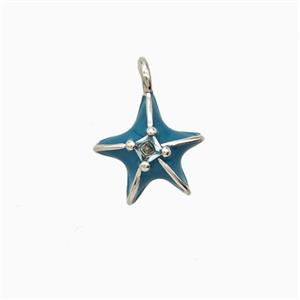 Copper Starfish Pendant Blue Enamel Platinum Plated, approx 10mm