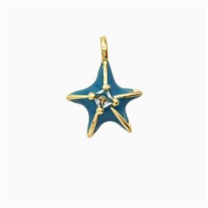 Copper Starfish Pendant Blue Enamel Gold Plated, approx 10mm