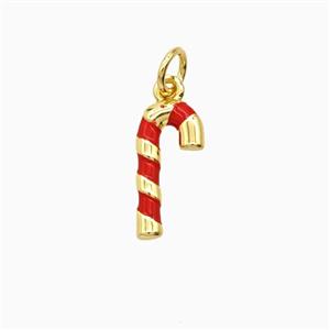 Christmas Candy Cane Charms Copper Pendant Red Enamel Gold Plated, approx 7-14mm
