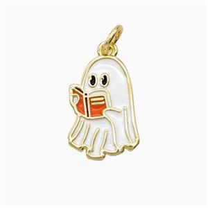 Halloween Ghost Charms Copper Pendant White Enamel Gold Plated, approx 11-16mm