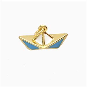 Paper Boat Charms Copper Pendant Blue Enamel Gold Plated, approx 8-16.5mm