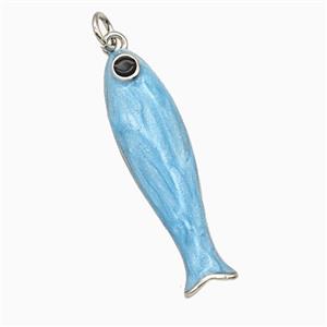 Copper Fish Pendant Blue Enamel Platinum Plated, approx 9-31mm