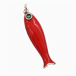Copper Fish Pendant Red Enamel Platinum Plated, approx 9-31mm
