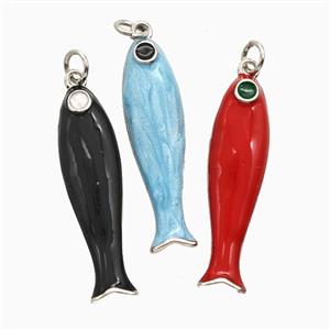 Copper Fish Pendant Enamel Platinum Plated Mixed, approx 9-31mm