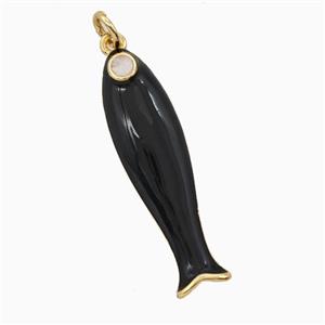 Copper Fish Pendant Black Enamel Gold Plated, approx 9-31mm