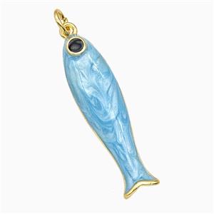 Copper Fish Pendant Blue Enamel Gold Plated, approx 9-31mm