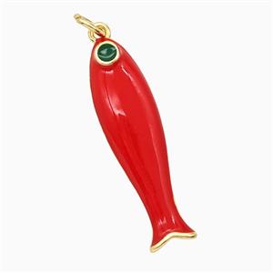 Copper Fish Pendant Red Enamel Gold Plated, approx 9-31mm