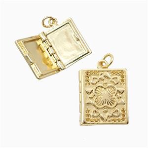 Copper Rectangle Locket Pendant Clover Gold Plated, approx 14-16mm