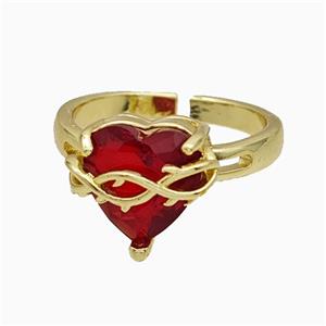Copper Heart Rings Pave Crystal Glass Gold Plated, approx 11-13mm, 18mm dia