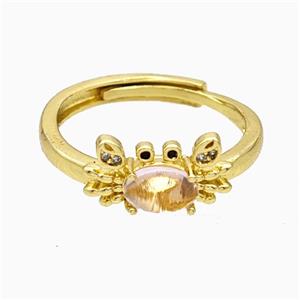 Copper Crab Rings Pave Glass Adjustable Gold Plated, approx 8-14mm, 18mm dia