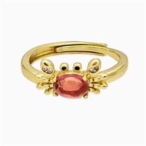 Copper Crab Rings Pave Glass Adjustable Gold Plated, approx 8-14mm, 18mm dia
