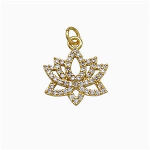 Copper Lotus Pendant Pave Zirconia Gold Plated, approx 12-13.5mm