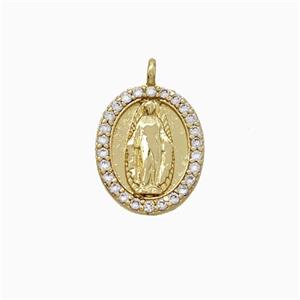 Copper Virgin Mary Pendant Pave Zirconia Gold Plated, approx 10-12mm