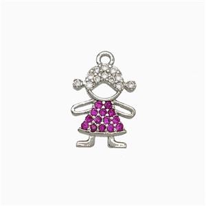 Copper Kids Girls Pendant Pave Zirconia Platinum Plated, approx 10-12mm