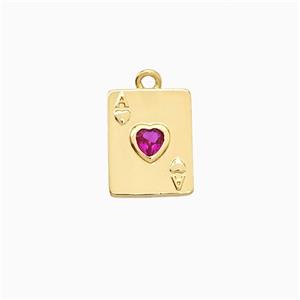 ACE of Heart Playing Card Copper Pendant Pave Zirconia Gold Plated, approx 9-12mm