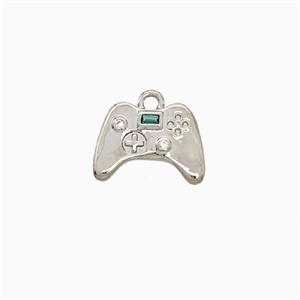 Game Handle Charms Copper Pendant Pave Zirconia Platinum Plated, approx 9-12mm
