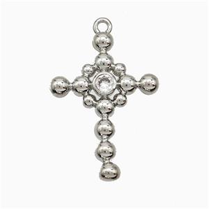 Copper Cross Pendant Pave Zirconia Platinum Plated, approx 19-26mm