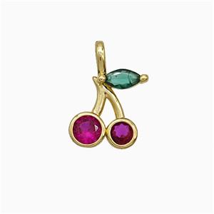 Copper Cherry Pendant Pave Zirconia Gold Plated, approx 13mm