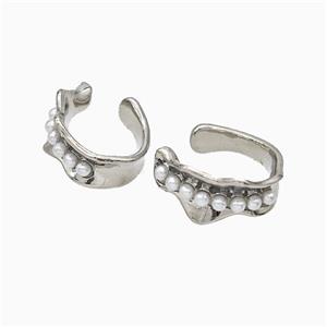Copper Clip Earrings Pave Pearlized Resin Platinum Plated, approx 9-15mm