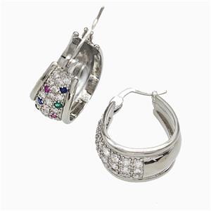 Copper Leaveback Earrings Pave Zirconia Platinum Plated, approx 11.5mm, 18-22mm