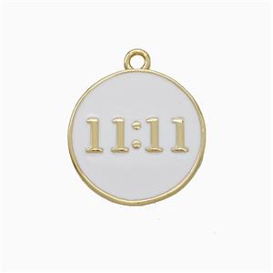 Copper Pendant Double Eleven Number 11 Circle White Enamel Gold Plated, approx 15mm