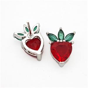 Copper Strawberry Stud Earrings Pave Zirconia Platinum Plated, approx 11-15mm