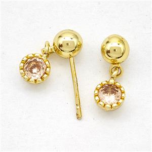 Copper Stud Earrings Pave Zirconia Gold Plated, approx 5mm, 5mm