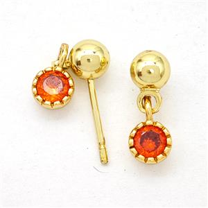 Copper Stud Earrings Pave Zirconia Gold Plated, approx 5mm, 5mm