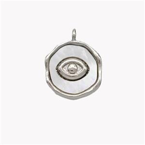 Copper Eye Pendant Pave Shell Circle Platinum Plated, approx 12mm