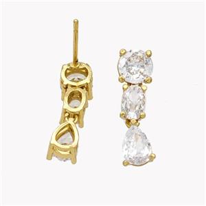 Copper Stud Earrings Pave Zirconia Gold Plated, approx 5-21mm